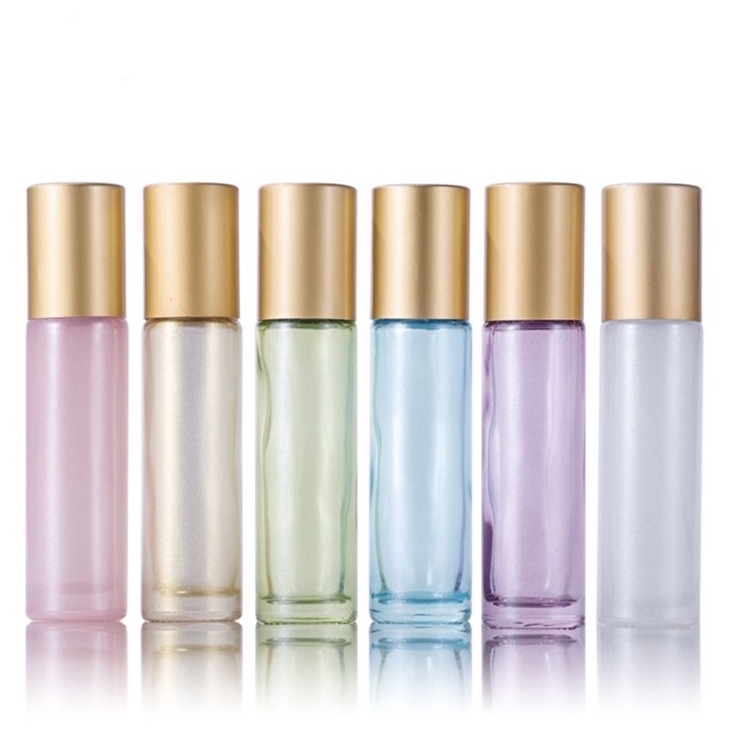 10ml Botol PASTEL Roll On TEBAL Tutup GOLD Glass Perfume Essential Oil Vials Stainless Roller Ball Travel