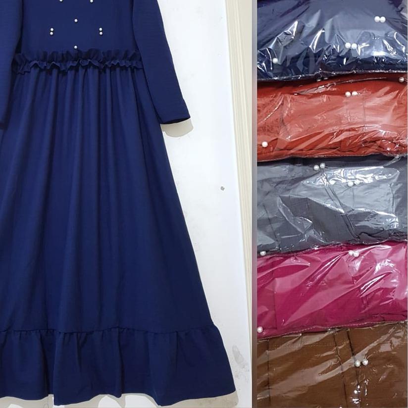 ☂ westylis Gamis Polos Rampel Taburan Mutiara Model Kerut DADA ( Real Pic ) All Size XL / Ld 100 cm 