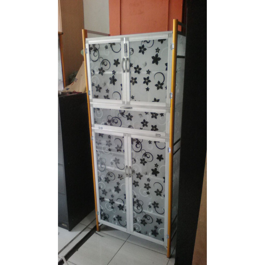 Lemari Piring Kaca Dapur 2 Pintu Laci Aluminium