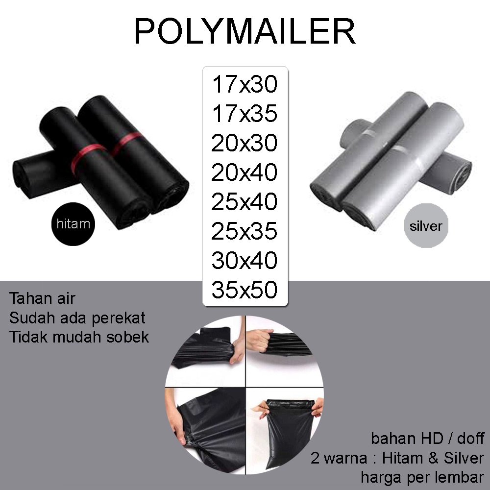 TAO Plastik Packing Polymailer satuan Olshop HD Hitam Silver per pack 17x30-17x35-20x30-20x40-25x35-25x40-30x40-35x50