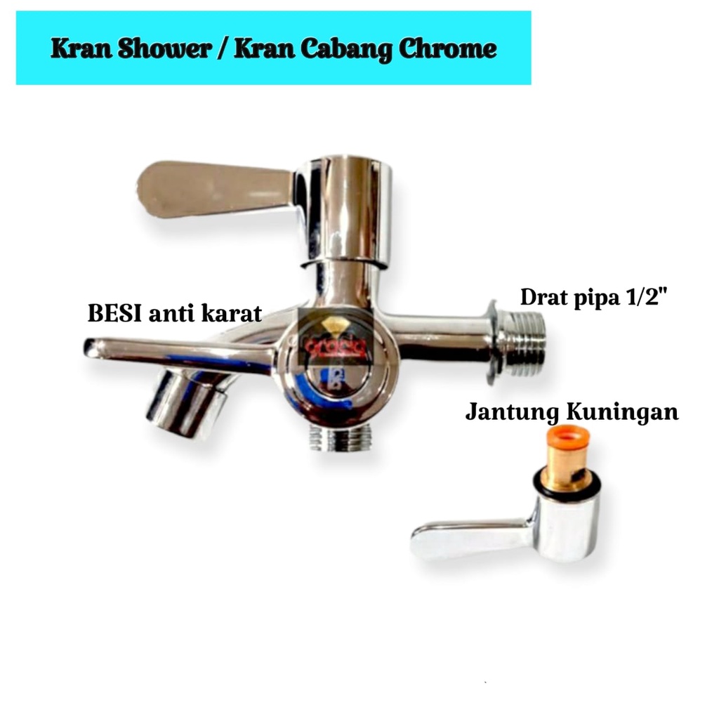 Kran Cabang Shower New Keran Double Stainless Chrome Kamar Mandi Krom