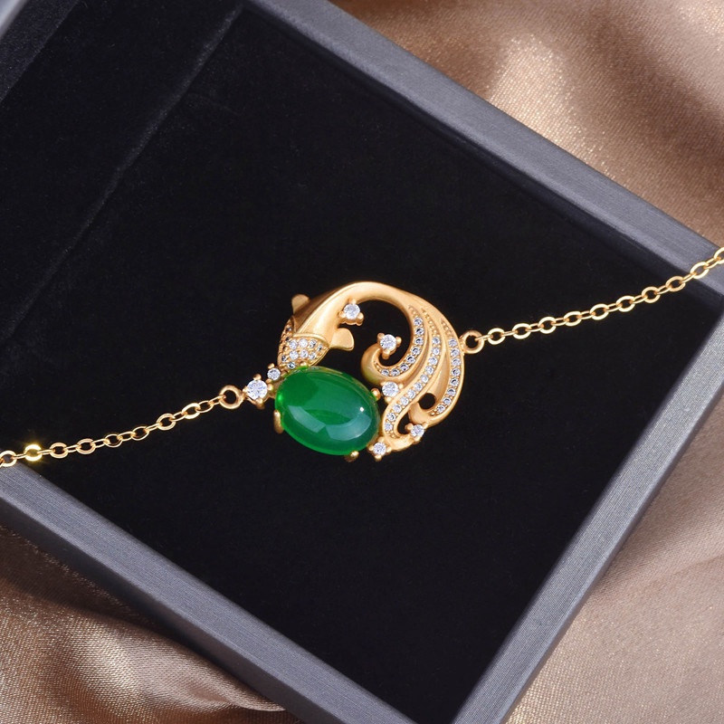 Gelang Bentuk Oval Geometris Bahan Cubic Zirconia AAA Warna Hijau Gaya Vintage Untuk Wanita