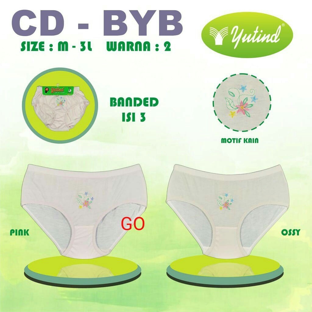 gos CD BYB YUTIND BY GOLDEN NICK Banded Isi 3 PCS Celana Dalam Wanita Underwear Yutind Bordir