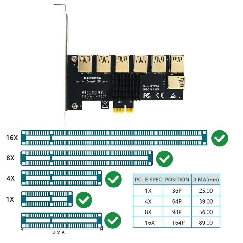 PCIE Expansion Riser Card 7 Port USB 3.0 Mining VGA Extender