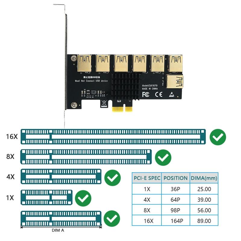 PCIE Expansion Card 7 Port USB 3.0 Riser Mining VGA Extender