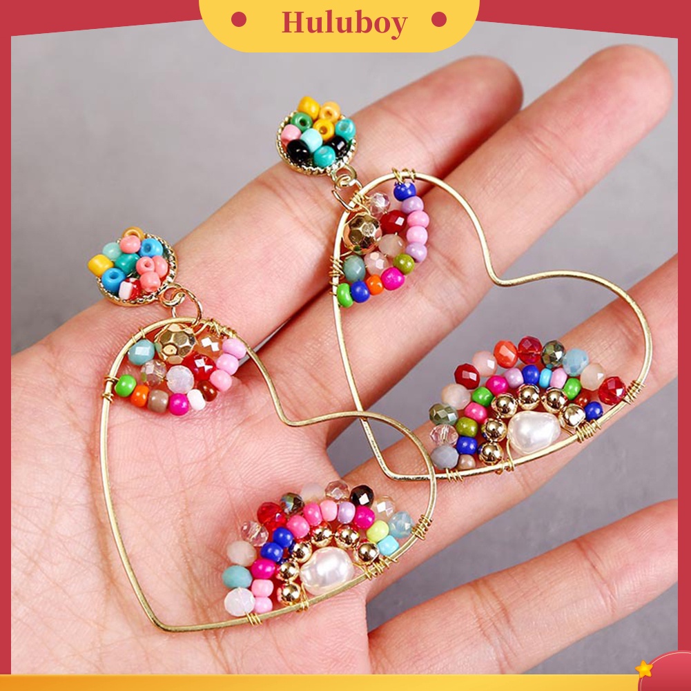 Hu Hu Hu Hu Hu Alat Bantu Pasang Kacamata♡ Anting Tusuk Gantung Wanita Desain Hati Hollow Hias Manikmanik Gaya Boho Untuk Pestaclub