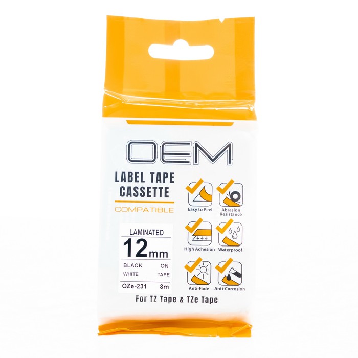 OZe-231 OEM TAPE CASSETTE BROTHER 12mm Black On White