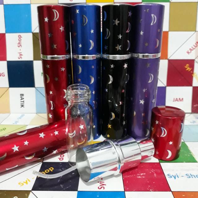 Botol Parfum Spray 10ml bahan Kaca - Aluminium Motif Bulan Bintang