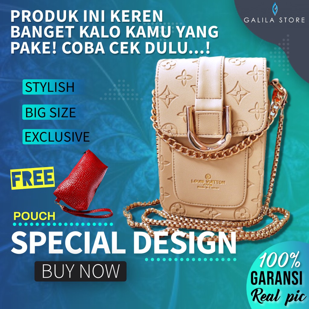 Tas Selempang Phone Bag Wallet Hp Atau Handphone LV Untuk Jalan Jalan Wanita Rantai Branded Premium