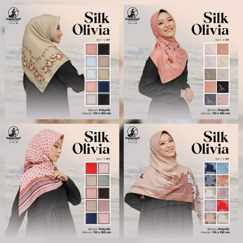 UMAMA SILK OLIVIA MOTIF HIJAB KERUDUNG SEGI EMPAT PRINTED