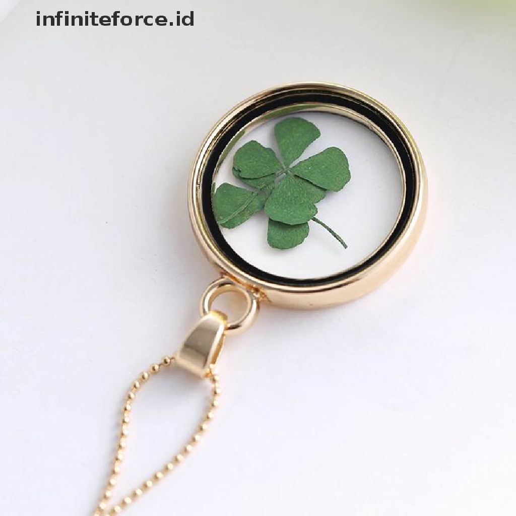 Kalung Liontin Bunga Clover Kering Alami Bahan Resin