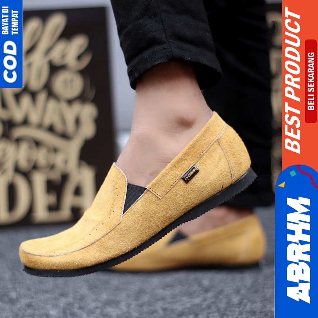 Sepatu Slip On Kulit Asli Kerja Santai Casual Hitam Pria Abrhm Jester