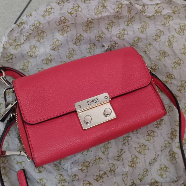 Tas wanita cewe guess original pink selempang sling bag crossbody preloved