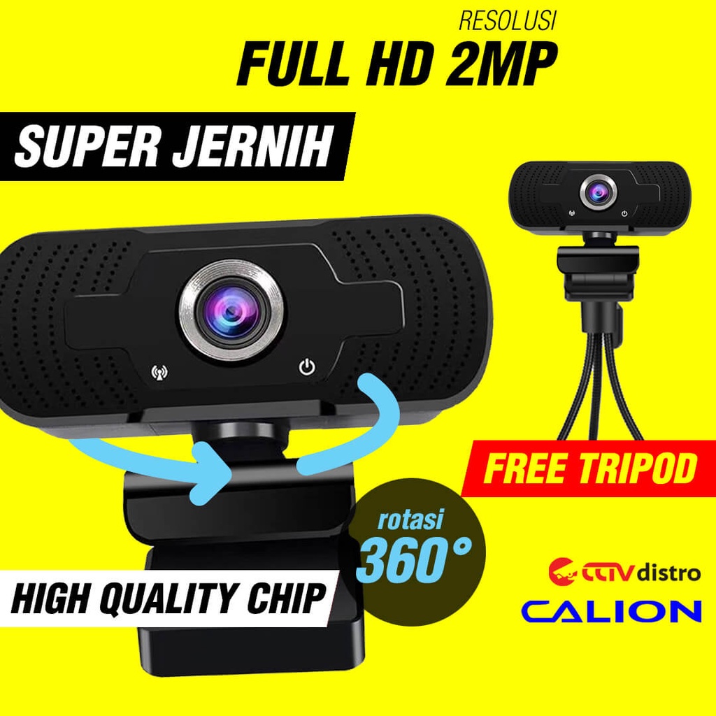 Webcam PC Laptop Komputer 1080P Bisa Rotasi FREE Tripod | Web Camera USB Web Cam Calion CAL-2007WA