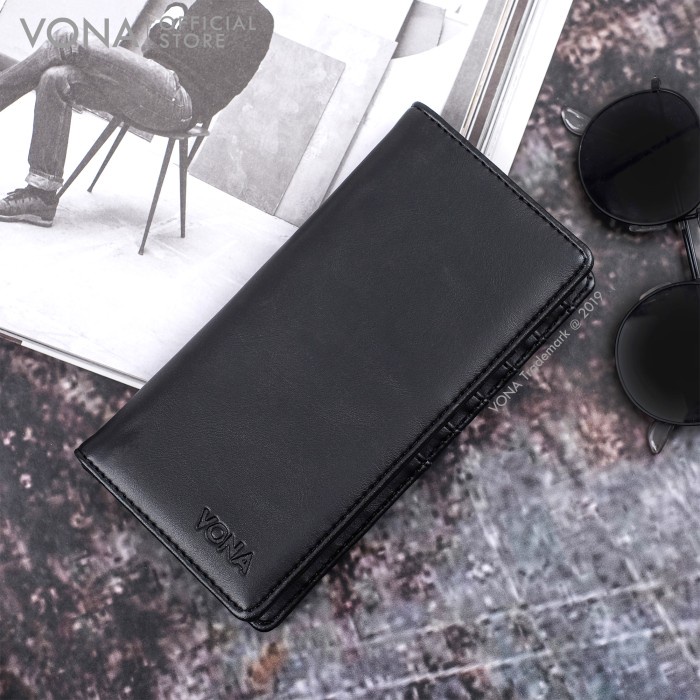 [MURAH] [COD] VONA Dompet Pria Panjang Kulit PU / Dompet Pria Keren - Hitam - LASER - Hitam