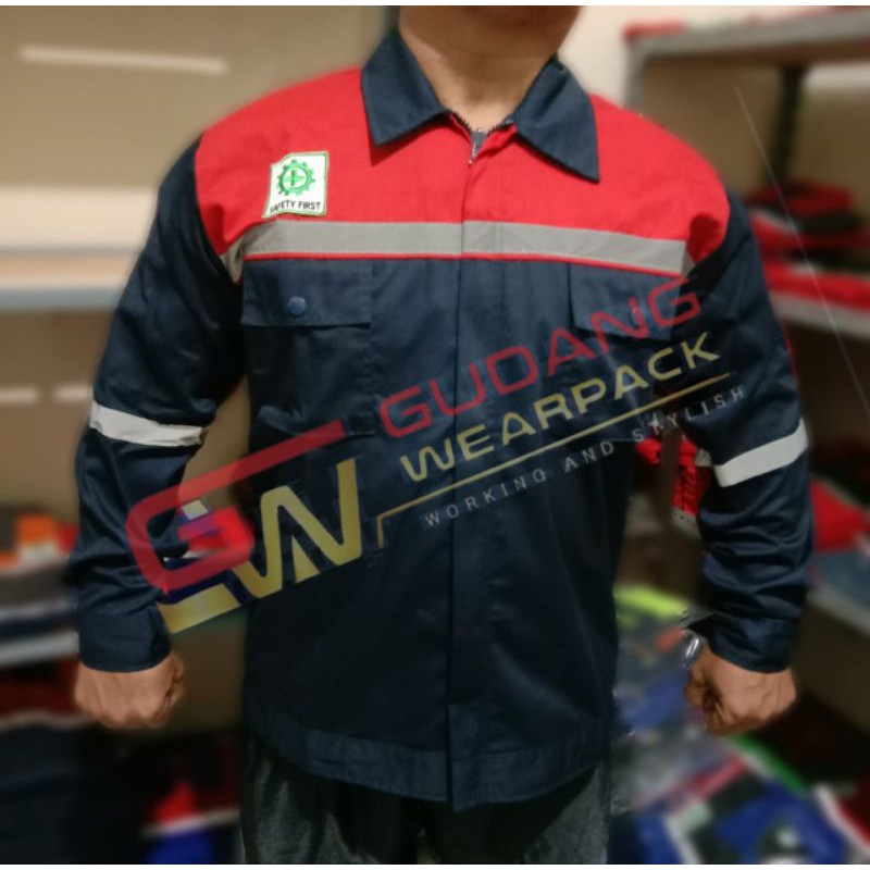 Gudang Wearpack - Baju Kerja Seragam Proyek Warna Dongker Merah