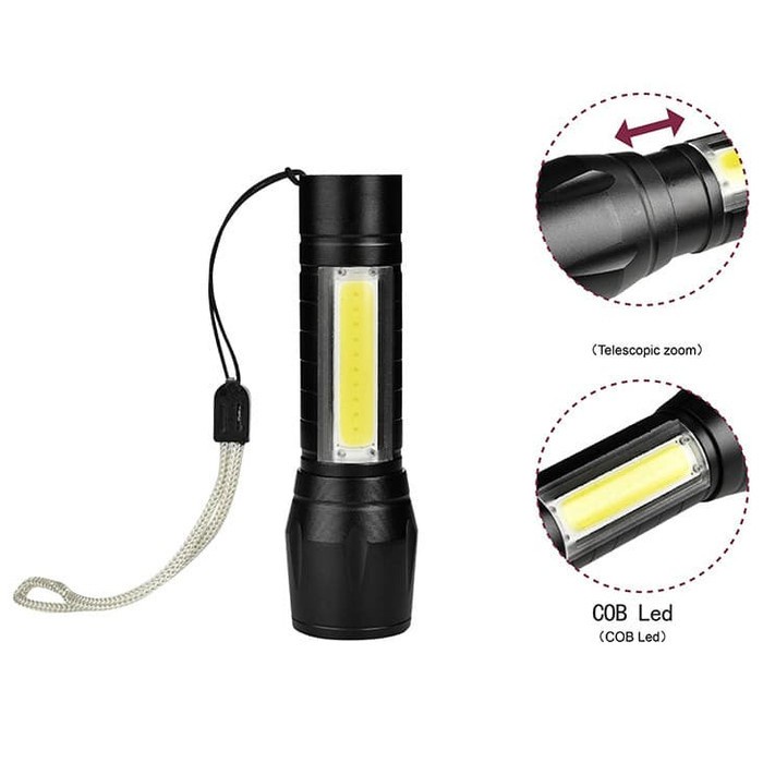 Senter Mini XPE COB Led Zoom Swat Police Light Recharge / Senter Mini Super Terang / Senter Mini Laser 3IN1 Gantungan