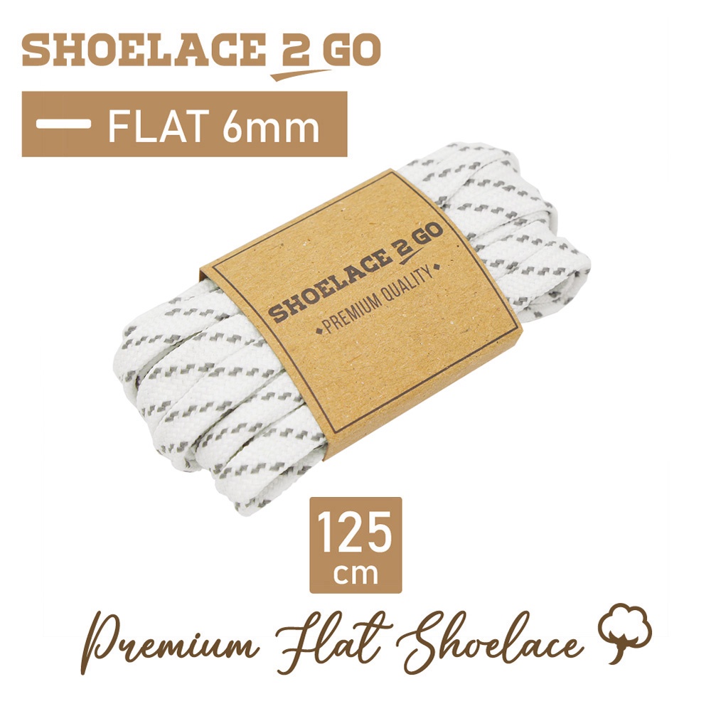 SHOELACE 2 GO PREMIUM TALI SEPATU MOTIF GEPENG PIPIH FLAT N37 - WHITE WITH GREY STRIPES