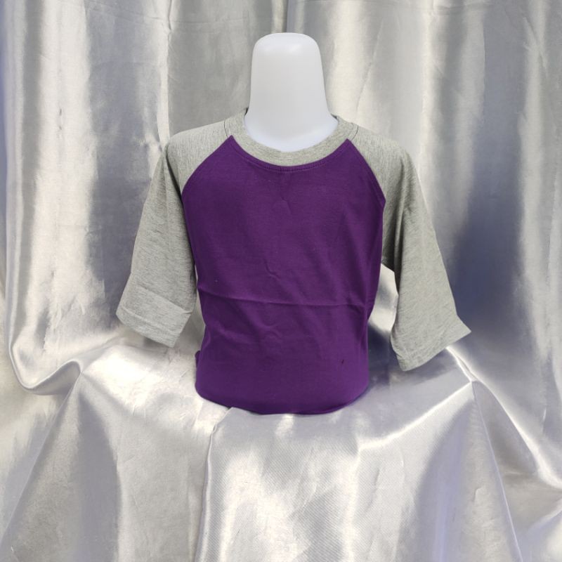kaos polos raglan UNGU-ABUMISTY lengan 3/4 Uk 20 22 S M L XL XXL anak2 dan dewasa
