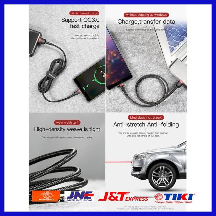 CABLE BASEUS CAFULE USB TYPE C 3A 1M FAST CHARGING ORIGINAL BASEUS HITAM