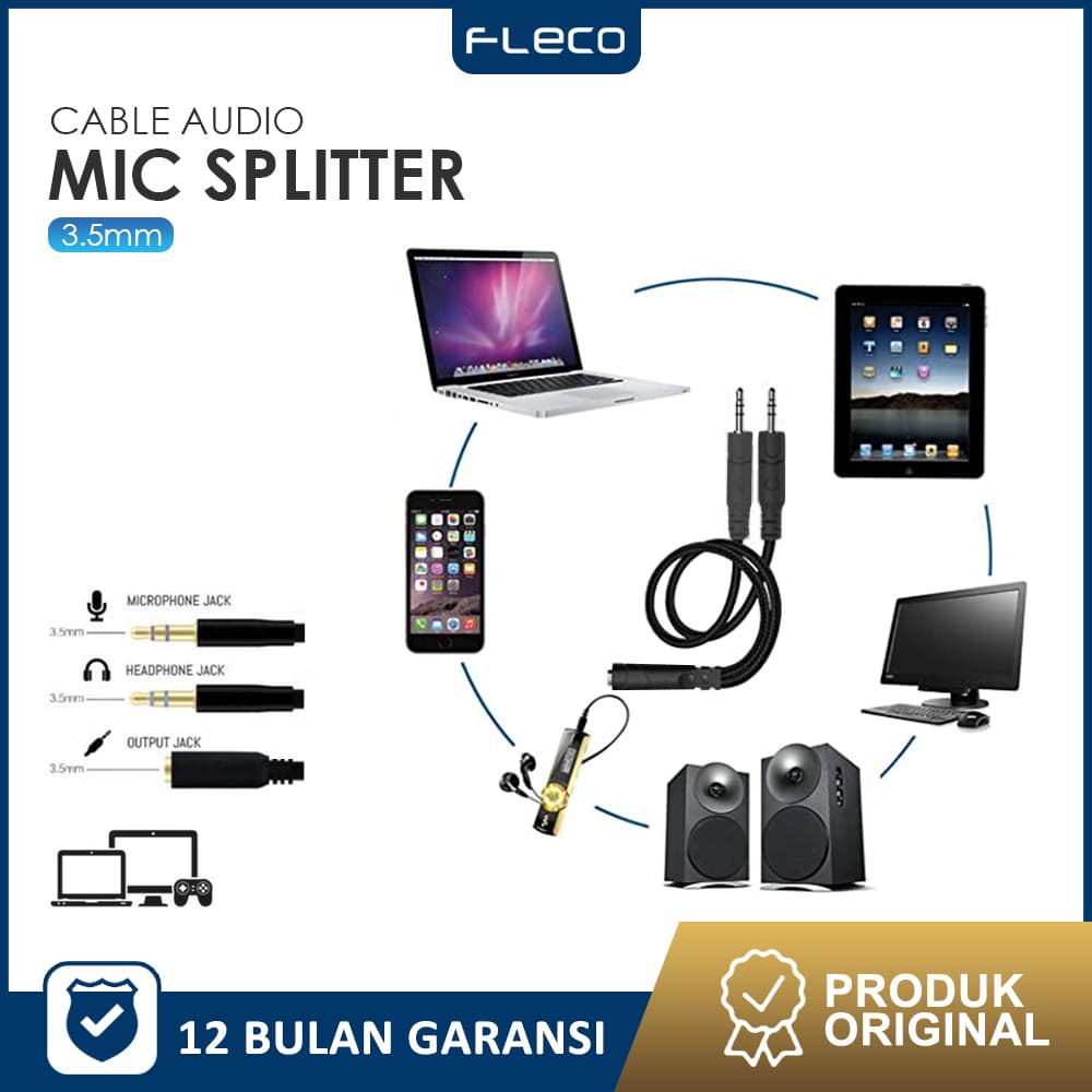 Headset Adapter Kabel Splitter Jack 3.5mm 1 Male to 2 Female Audio Splitter FLECO - Garansi 1 Tahun Rusak Ganti Baru