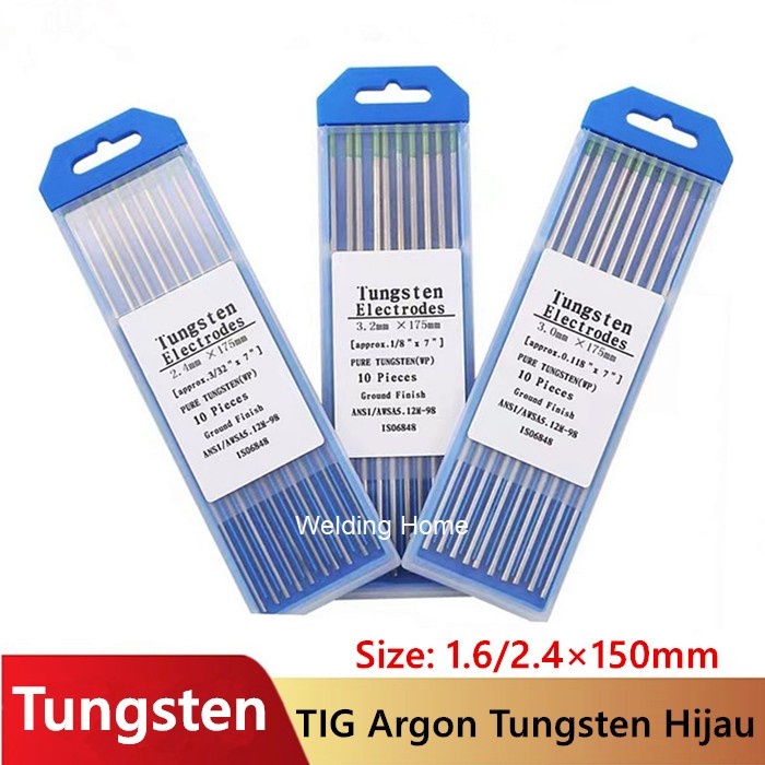 10 PCS Tig Argon Tungsten Electrode Hijau 1.6mm 2.4mm ×150mm Aluminium Green