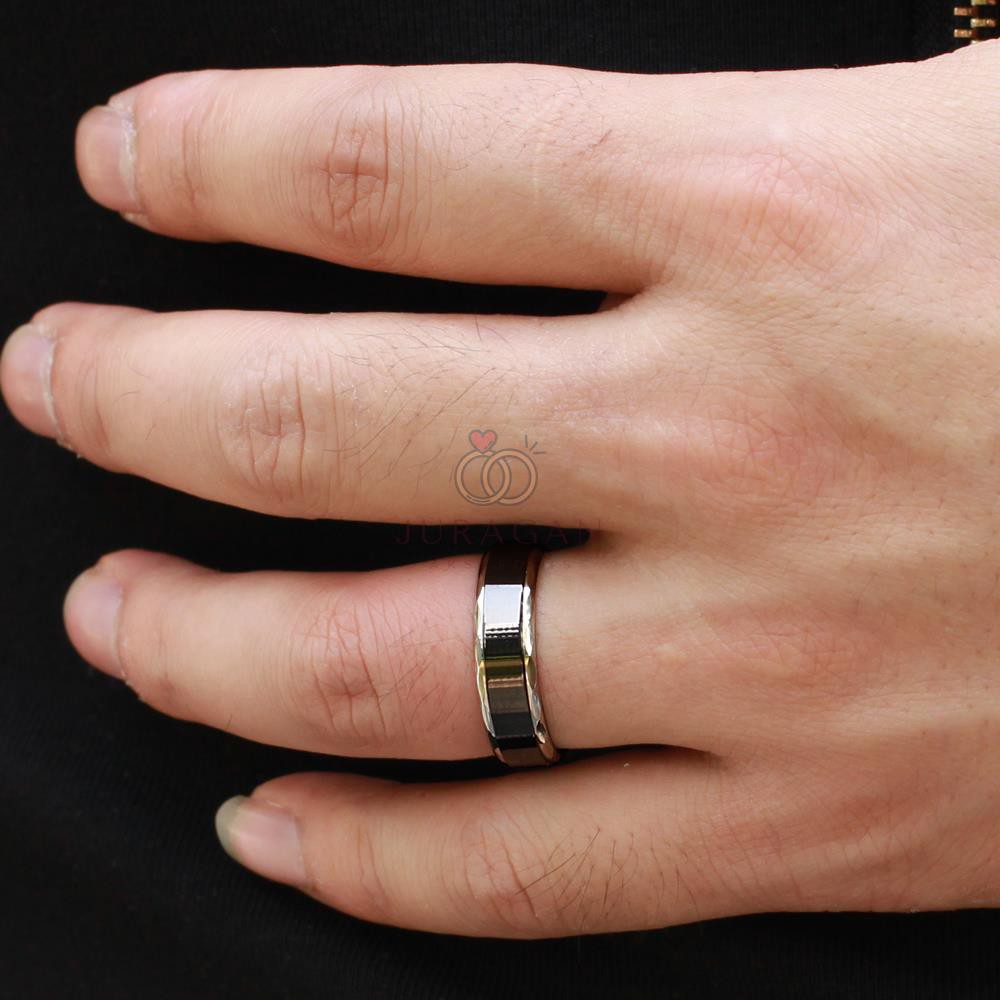 [AILOVIU] Cincin Couple Ukir Nama R22 Titanium Black Silver Elegant Tunangan Kawin + BONUS Gelang Couple