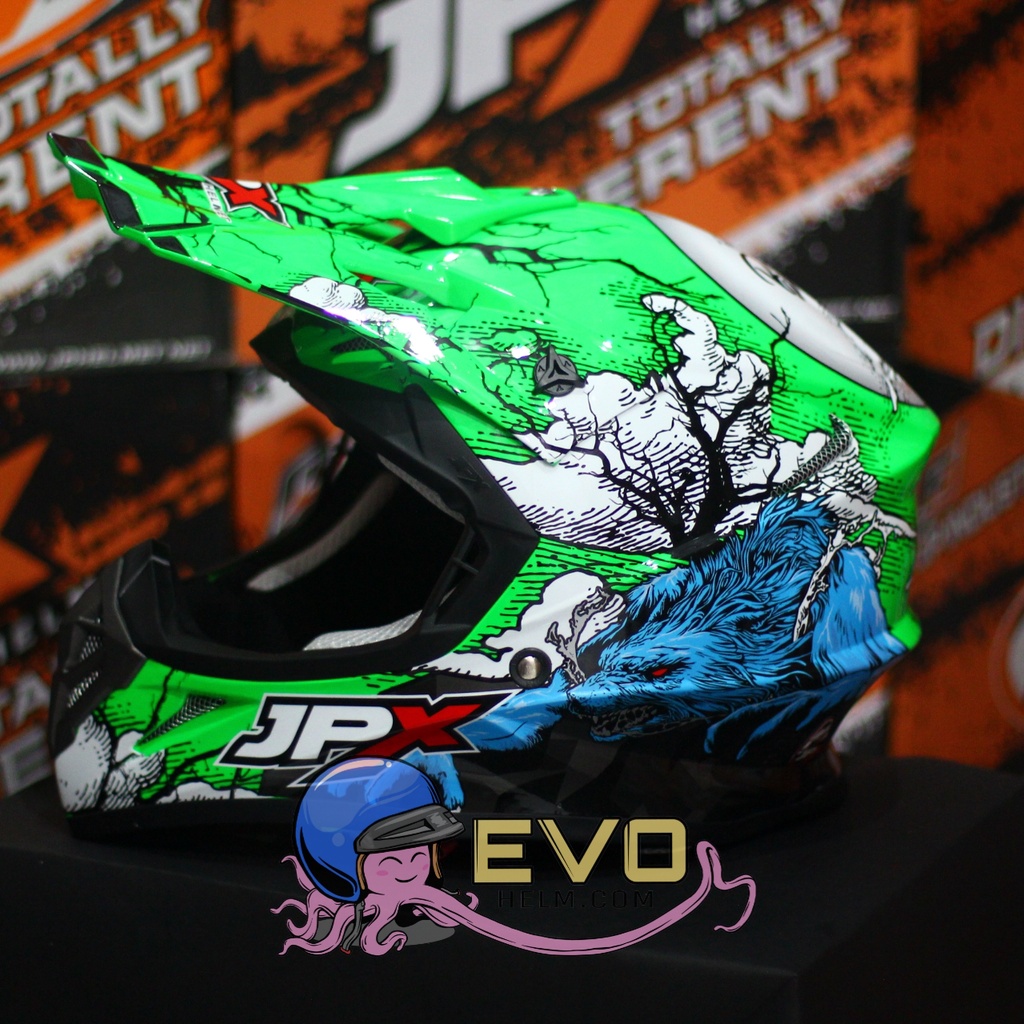 HELM JPX CROSS_FOX1 SERI X14 - FLUO GREEN GLOSS + GOOGLE SNAIL (ONGKIR 2 KG) HELM JPX TERBARU