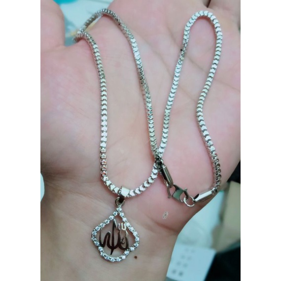 Kalung milano+Liontin lafadz Allah Silver uk45cm berlapis emas dengan mata zircon.