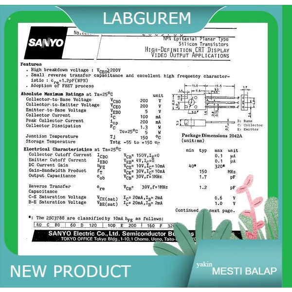 TRANSISTOR 2SC3788 C3788 ORIGINAL SANYO