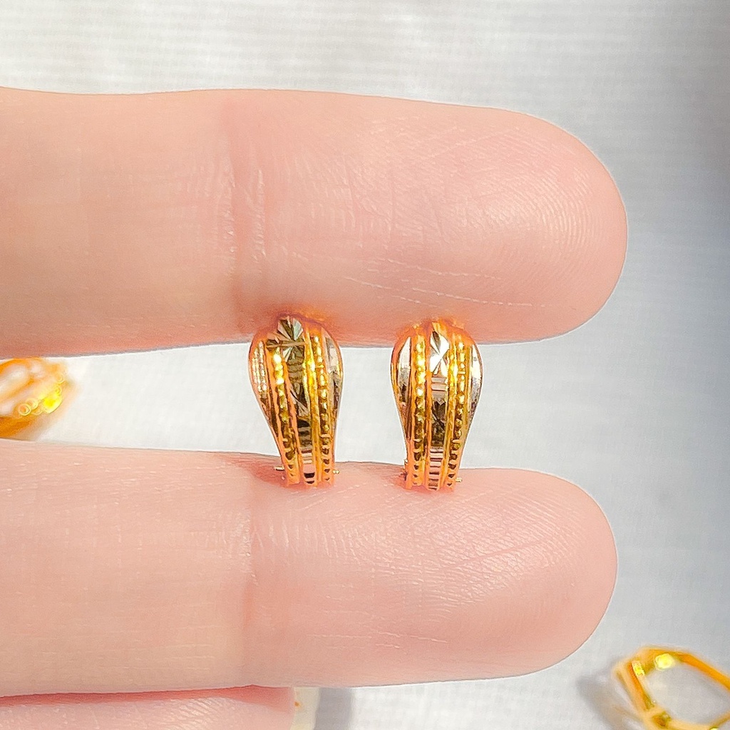 Anting jepit anak dan dewasa emas asli kadar 70 lokal giwang pita ribbon krum putih setengah gram ringan