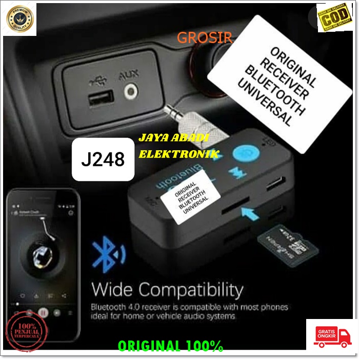 J248 ORIGINAL RECEIVER BLUETOOTH MUSIK BLUETOOT SINYAL SIGNAL AUDIO MOBIL SOUND PENERIMA PENYAMBUNG handsfree call musik music car audio sound aux bluetoot mobil usb mp3 card handsfree call hp universal multifungsi system charger bisa untuk segala jenis