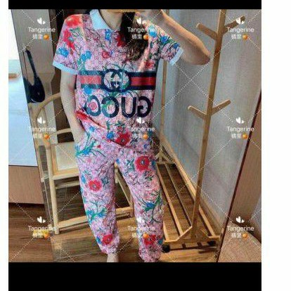 Setelan wanita import gucci pink bunga