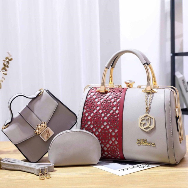SG5712 syafniegalery eldora behel 3in1 tas set murah impor tas kantor kerja wanita branded batam