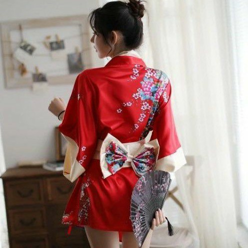 《Phiphii》PREMIUM Kimono Jepang Cosplay Sexy Lingerie Bahan Ice Silk Motif Bunga