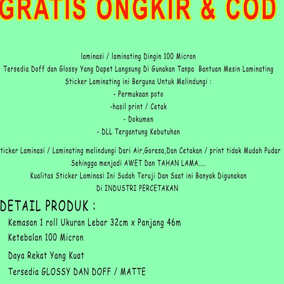 

Ready stock Plastik Pelastik Laminasi Dingin Laminating Dingin Roll Glossy Glosy Glosi Doff Dof Matte uk A3 dan A4 Roll Rol 0M9
