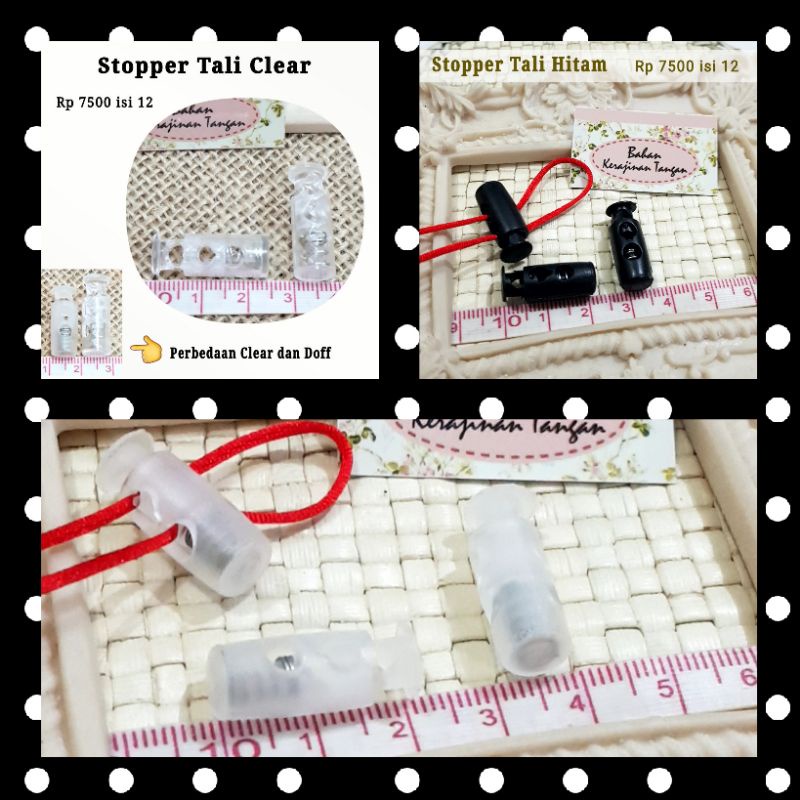 12 biji Stoper Botol / Stopper Botol 2,5cm Tali Masker Clear/ Doff/ Hitam