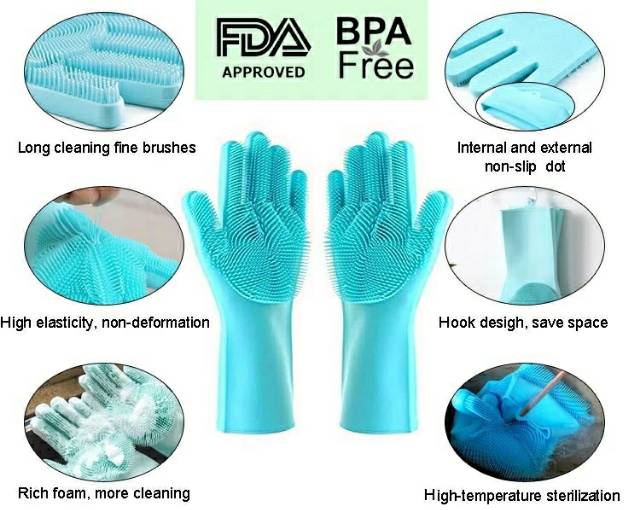 Best Seller Sarung tangan cuci piring pembersih tahan panas reusable silicone dishwashing gloves