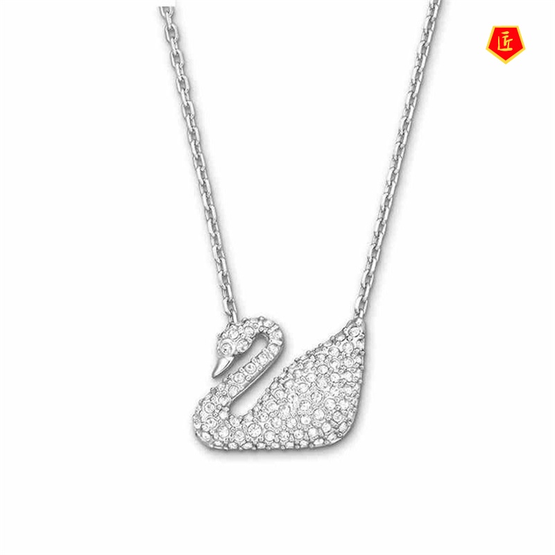 [Ready Stock]Little Swan Necklace Crystal Micro-Inlaid Full Diamond Pendant Women's Korean Style