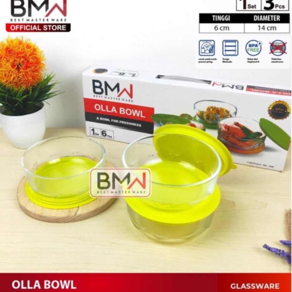 BMW Mangkok Olla Bowl / Wadah Makanan Kaca Tebal 1pcs