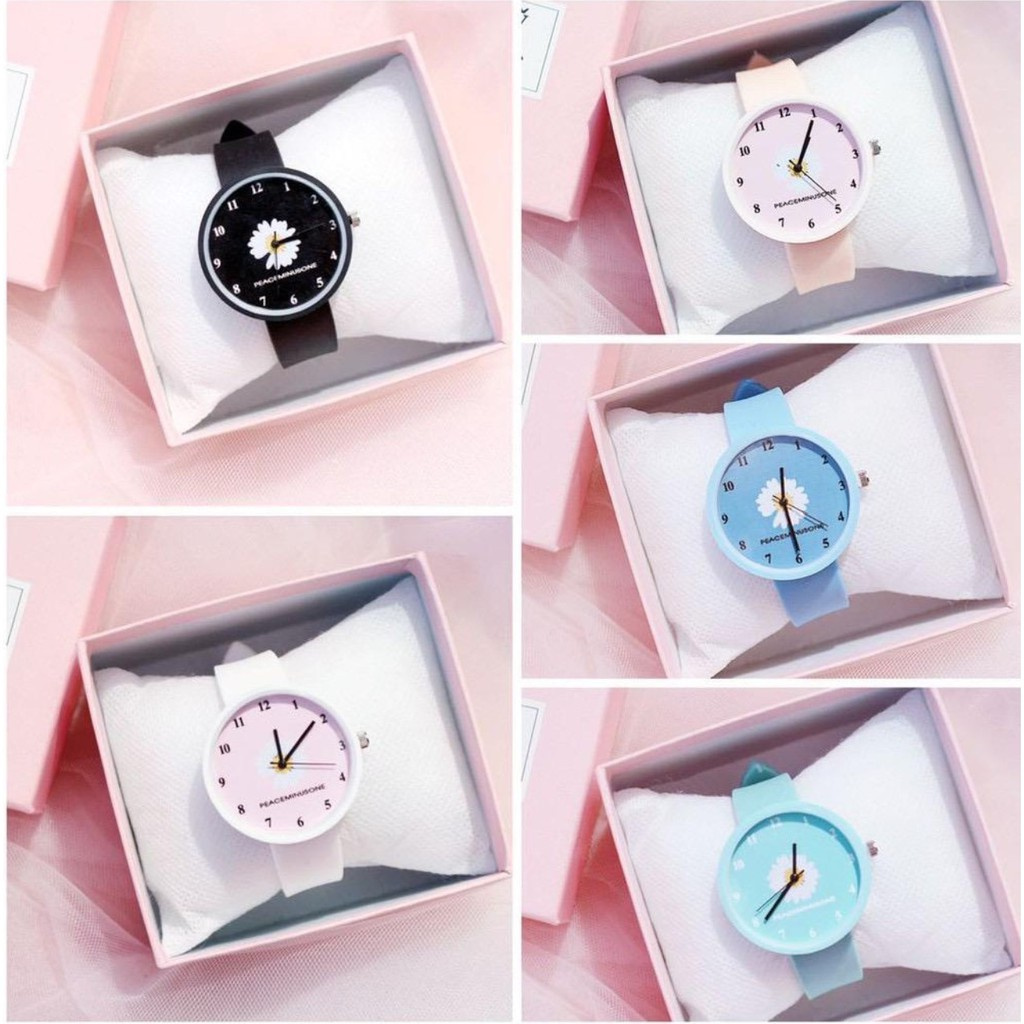 PA Jam Tangan Quartz Analog Korea Motif Bunga Daisy Untuk Wanita / Jam Tangan Bunga Import JF075