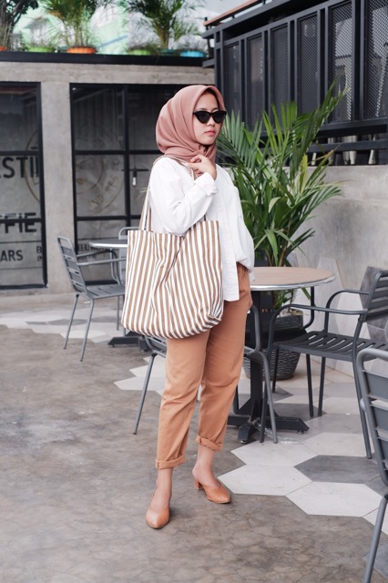 Baggy Tote Bag Kanvas Motif Stripe / Totebag Nudie - CABICIKS