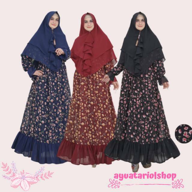 Gamis Balqis Syari ceruty Motif bunga Baju muslim Terbaru COD