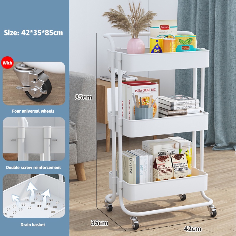 Rak Dapur Dorong Besi Stainless steel - Rak susun troli besi - Rak Kamar Tidur Dapur Troli Kamar Man