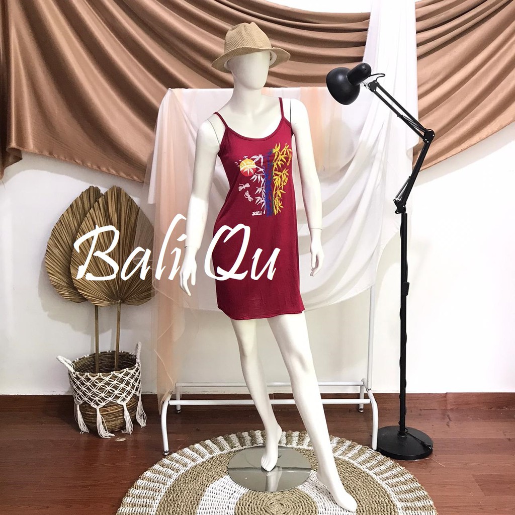 Daster  Tali Satu Sablon Bambu Bali-MERAH HATI