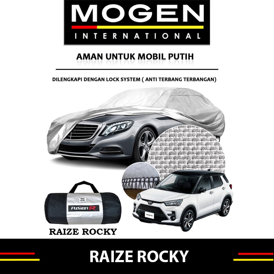 Cover Mobil / Sarung RAIZE ROCKY merk FUSION R / Cover Mobil Putih