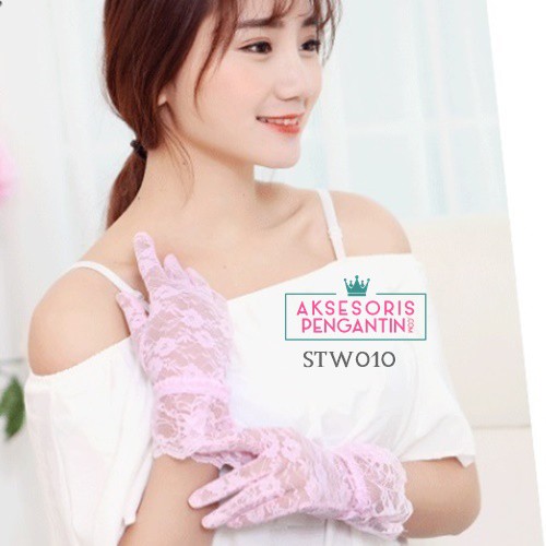 [STOCK TERBATAS] WEDDING GLOVES AKSESORIS WANITA SARUNG TANGAN RENDA PINK STW010