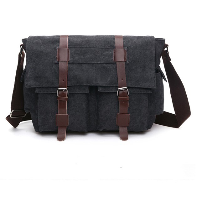 TAS SELEMPANG LAPTOP KANVAS KOMBINASI KULIT ASLI  PRIA LEGUMS KANVAS SOLID