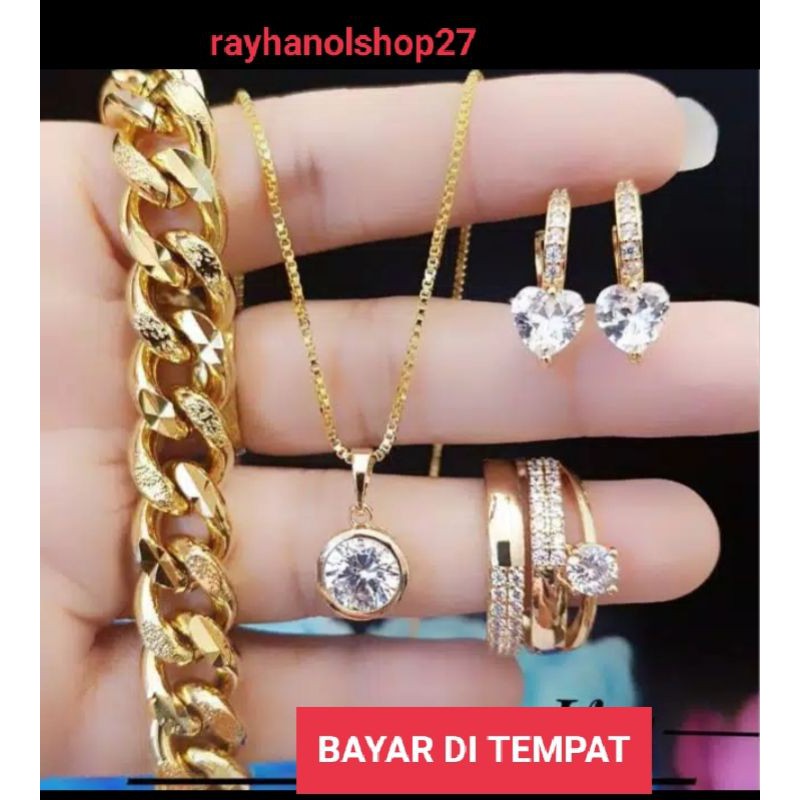 SET PERHIASAN WANITA DEWASA LENGKAP SEPUHAN EMAS 24 K