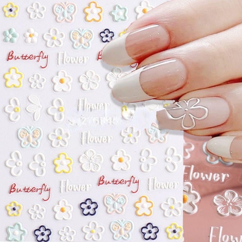 AUGUSTINA Agustina Kuku Timbul Stiker Cinta Hati Bunga Salon Kuku DIY Stiker Kuku Manicuring Decals Hollow Nail Decals